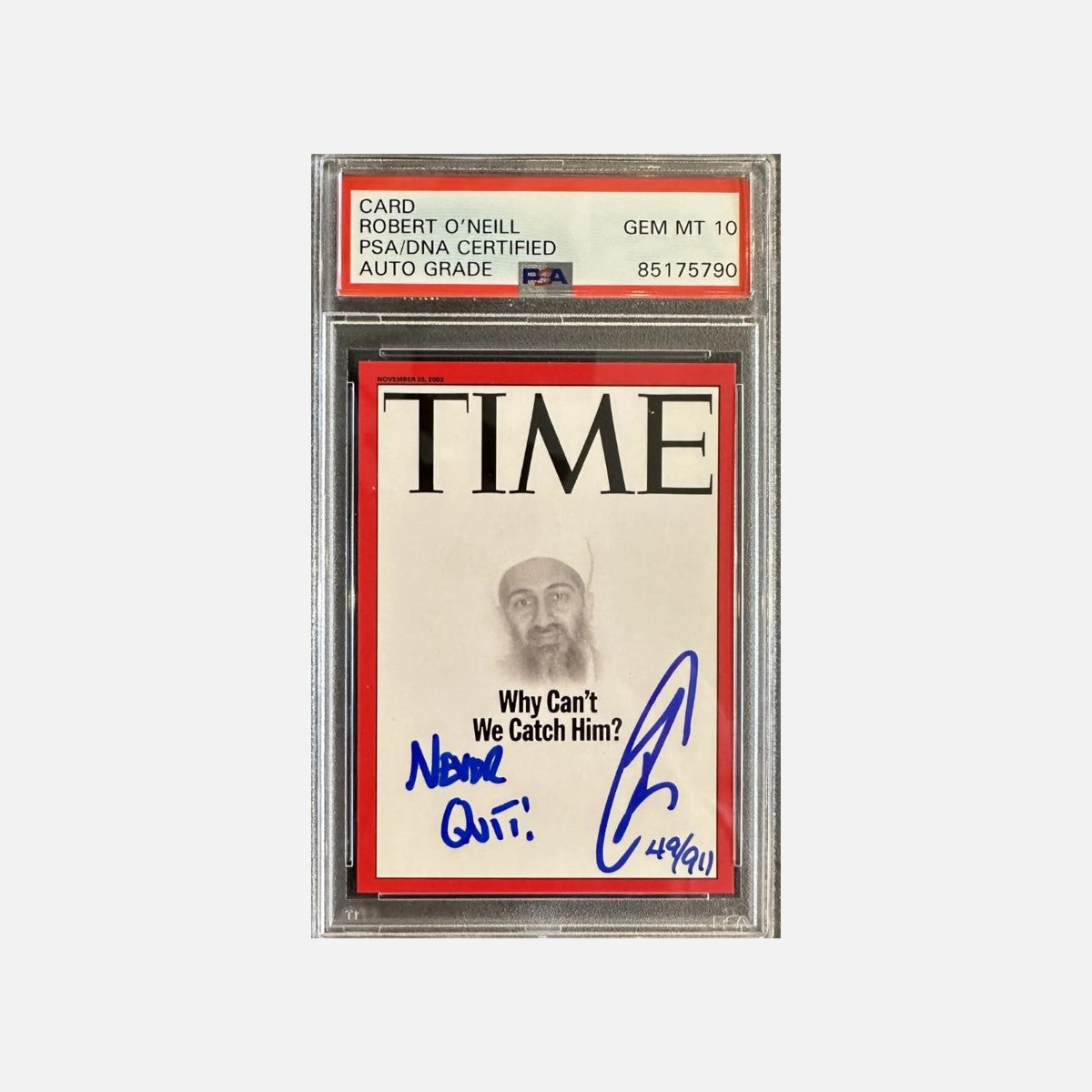 Robert O'Neill Signed Limited Edition /911 "Why Can’t We Catch Him" TIME Magazine Card