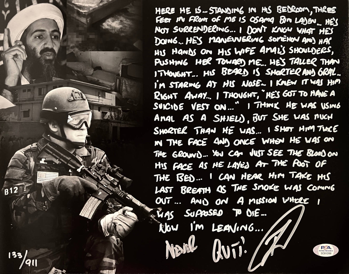 Robert O'Neill Signed Limited Edition 911 "Bin Laden Killing" 11x14 Story Photo