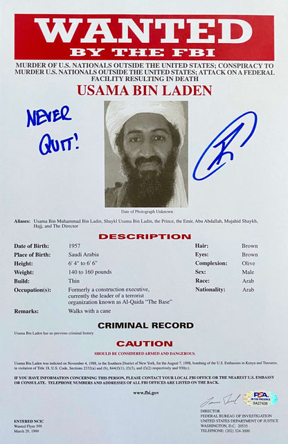 Robert O'Neill Signed Osama Bin Laden FBI WANTED Document