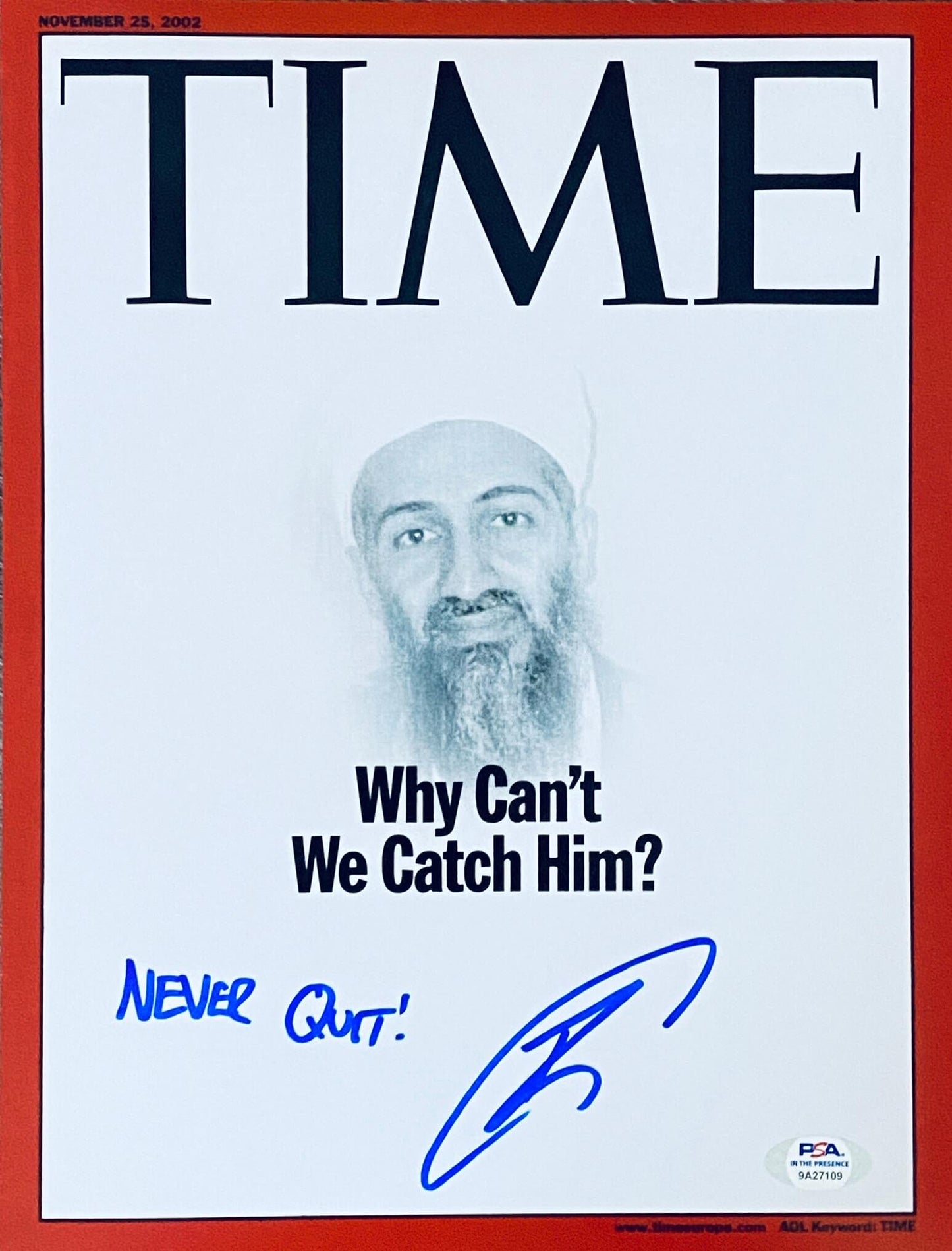 Robert O'Neill Signed "Why Can't We Catch Him" TIME Magazine Cover Photo